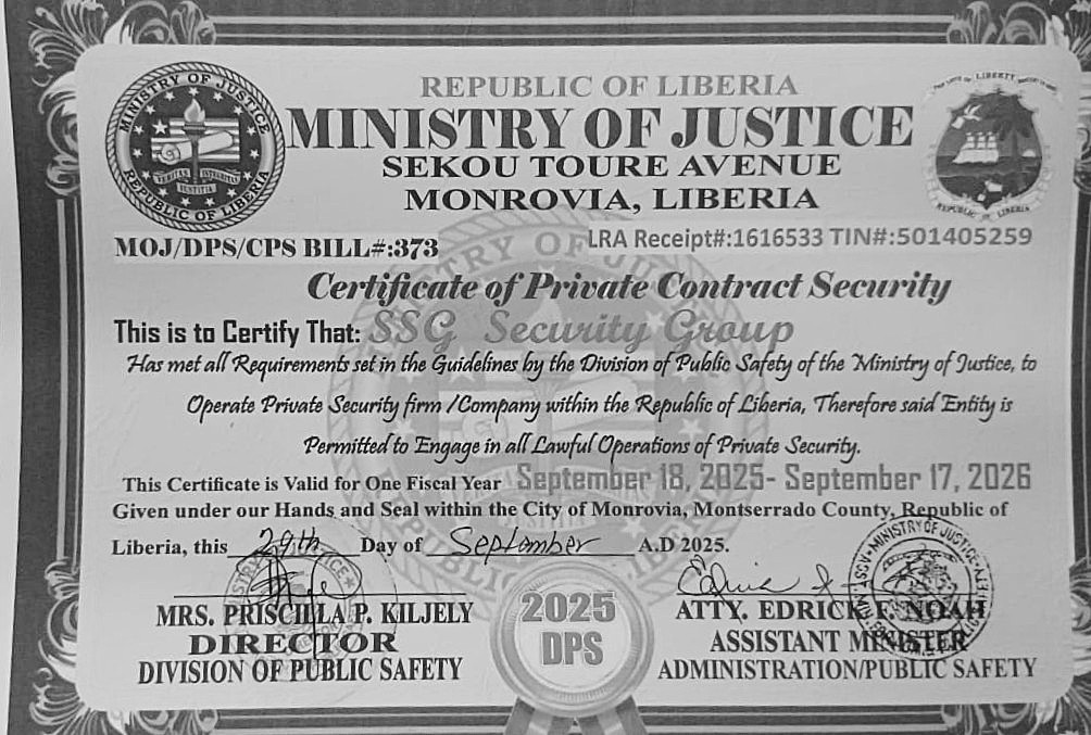 Certificate of Private Contract Security